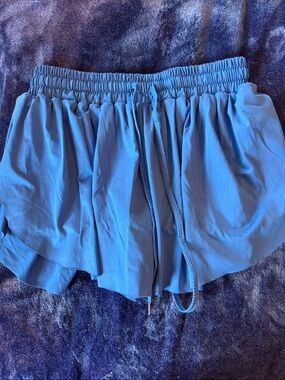 Women's Light Blue Elastic Waist Ruffled Flutter shorts